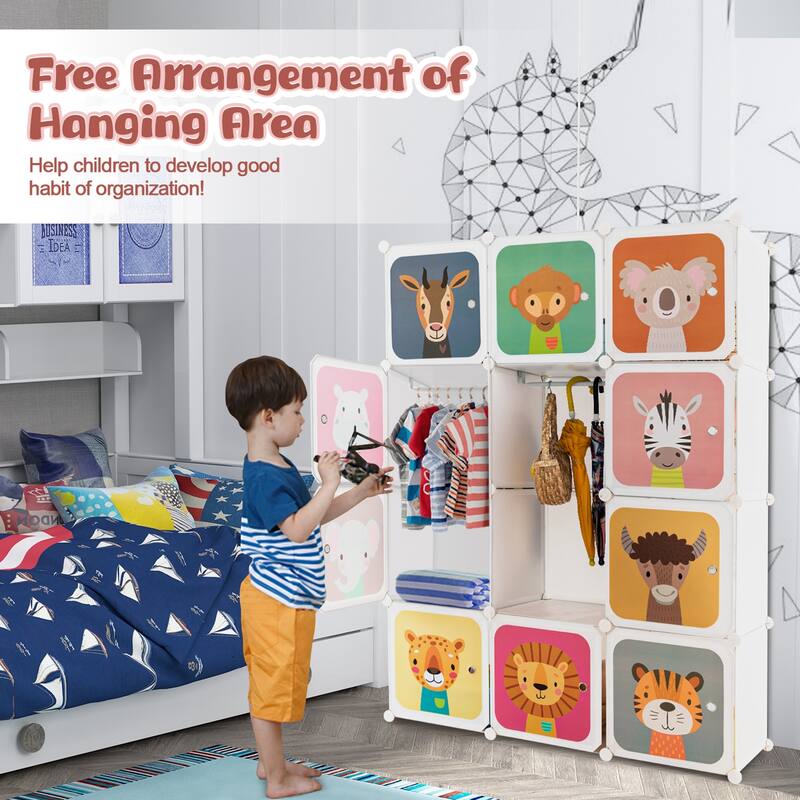 Costway 12-Cube Kids Wardrobe Baby Dresser Bedroom Armoire Clothes