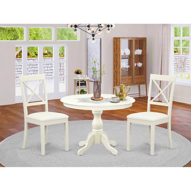 3-Piece Linen White Finish Solid Wood Top - Dining Room Set - Seats 4