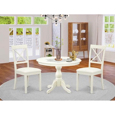 3-Piece Linen White Finish Solid Wood Top - Dining Room Set - Seats 4