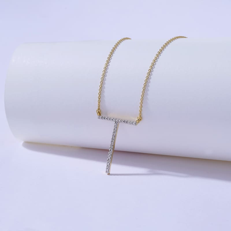 1/20ct TDW Diamond Classic Initial Pendant Necklace in Silver for Women - T - Yellow