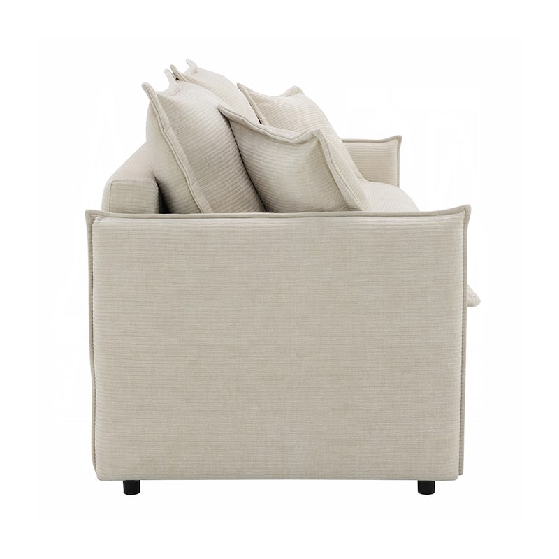 Chenille Upholstered Sofa with Pull-Out Sleeper Design in Beige