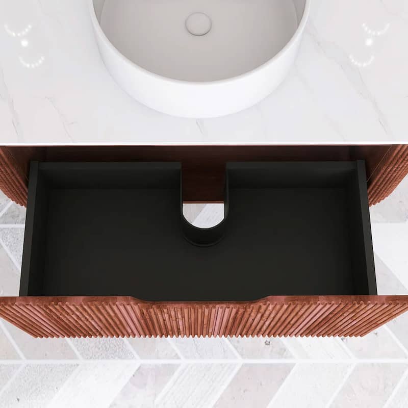 Wall-Mounted Bathroom Vanity with White Round Ceramic Sink