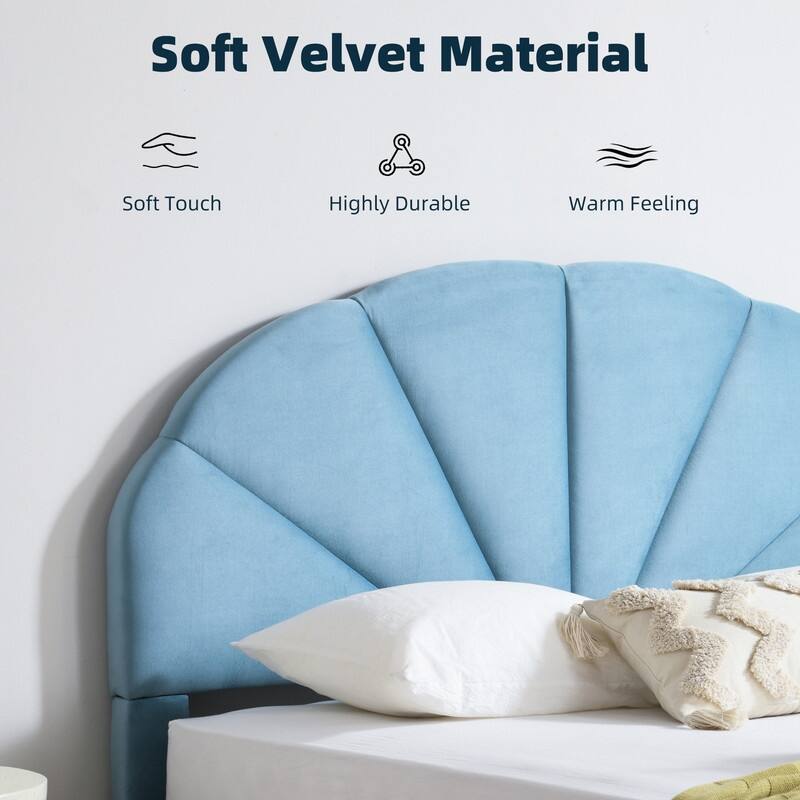 Upholstered Bed with Unique Seashell Headboard