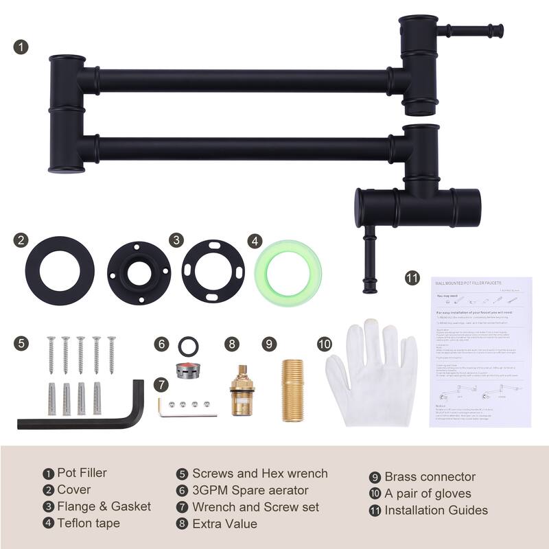 WOWOW 23.5-inch Wall Mount Pot Filler with Double Handle