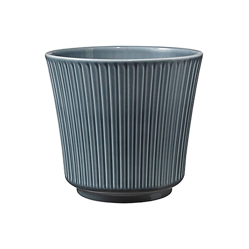 6.3" & 4.7" Dia. Indoor Ceramic Plant Pot Set - Blue-Gray & Warm-Gray - Ribbed Design - 4 Piece Set