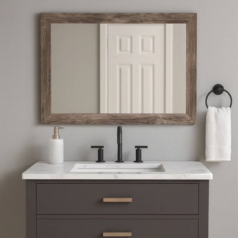 Bedroom Mirror with Replicated Grain Details, Rustic Gray
