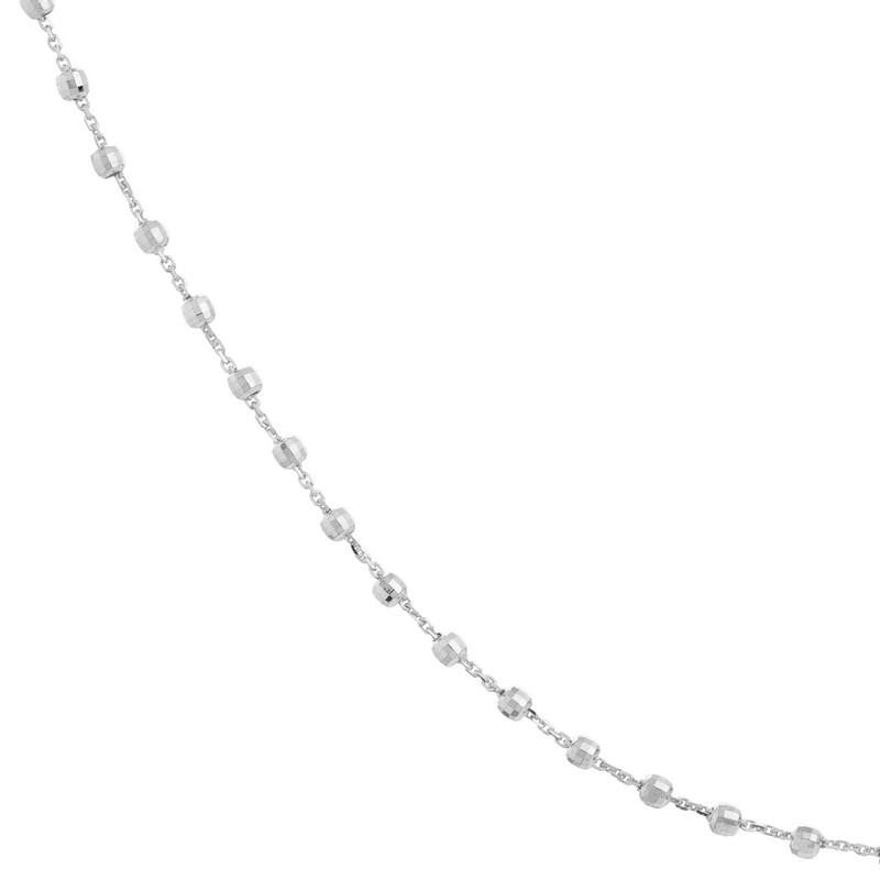 Curata 14k White Gold 2.5mm Diamond Cut Bead Stations Chain Necklace