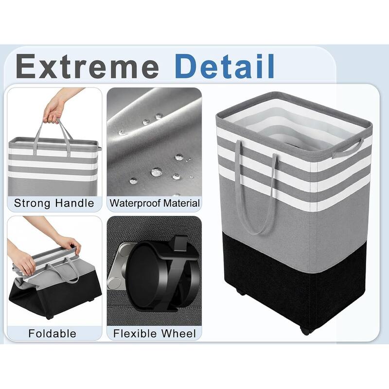 80L Large Laundry Basket, Laundry Hamper with 4 Wheels, Collapsible Waterproof Clothes Basket, Freestanding Hamper with Handles