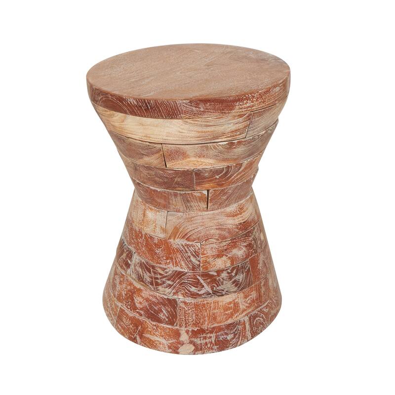 Timeless Brown Teak Wood Intricately Carved Accent Table