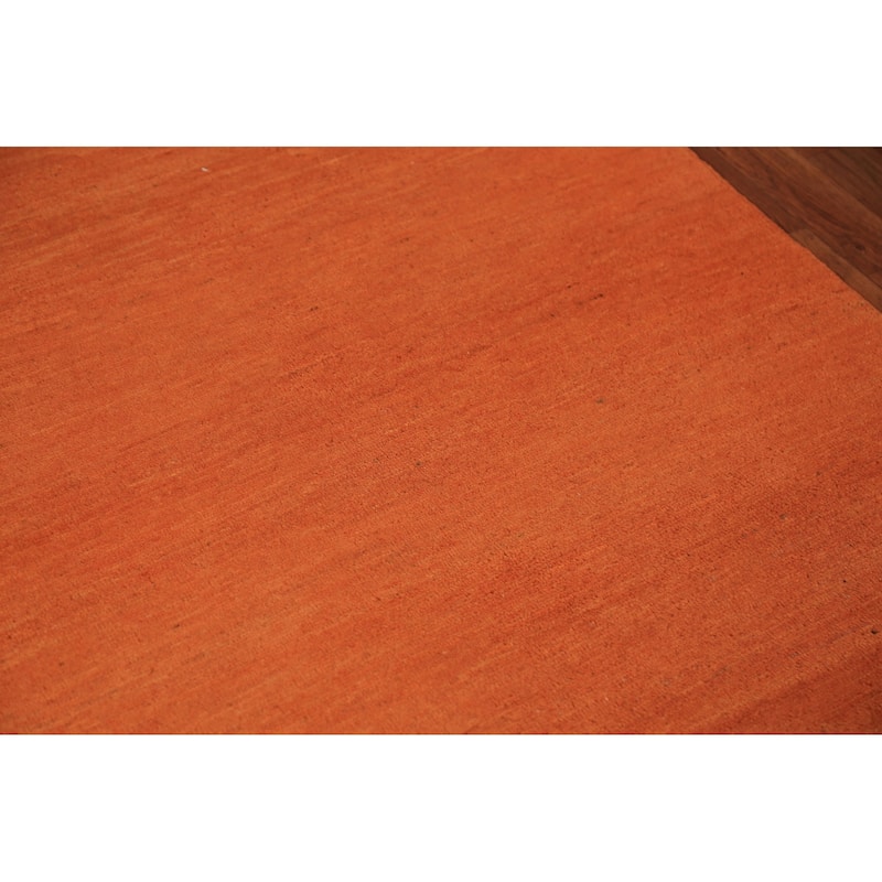 Orange Solid Gabbeh Modern Rug Hand-Knotted Wool Carpet - 4'0" x 5'8"