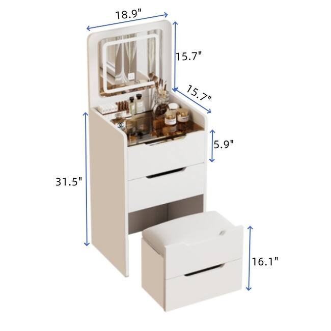 3 in 1 Vanity Desk with Plip Top Mirror,Small Make Up Vanity Set with Visible Glass Desktop, Compact Dressing Table