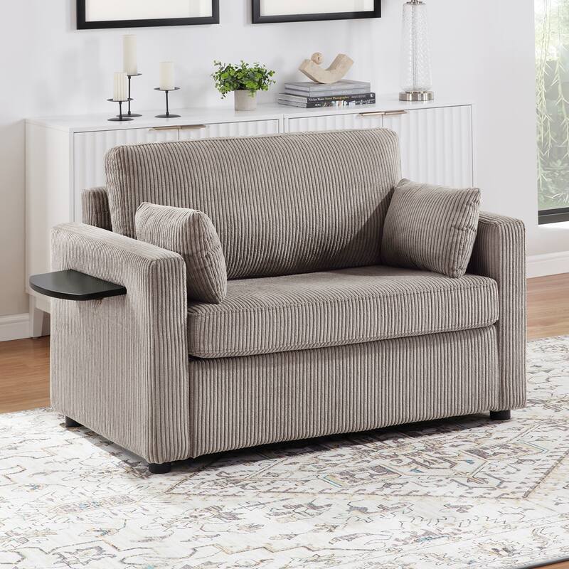 47.2" Twin Size Sleeper Sofa with Foldable Mattress, Side Pocket and 2 USB Ports for Living Room