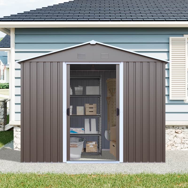 GDF Studio - Verdell Outdoor Metal Storage Shed with Window and Metal Foundation
