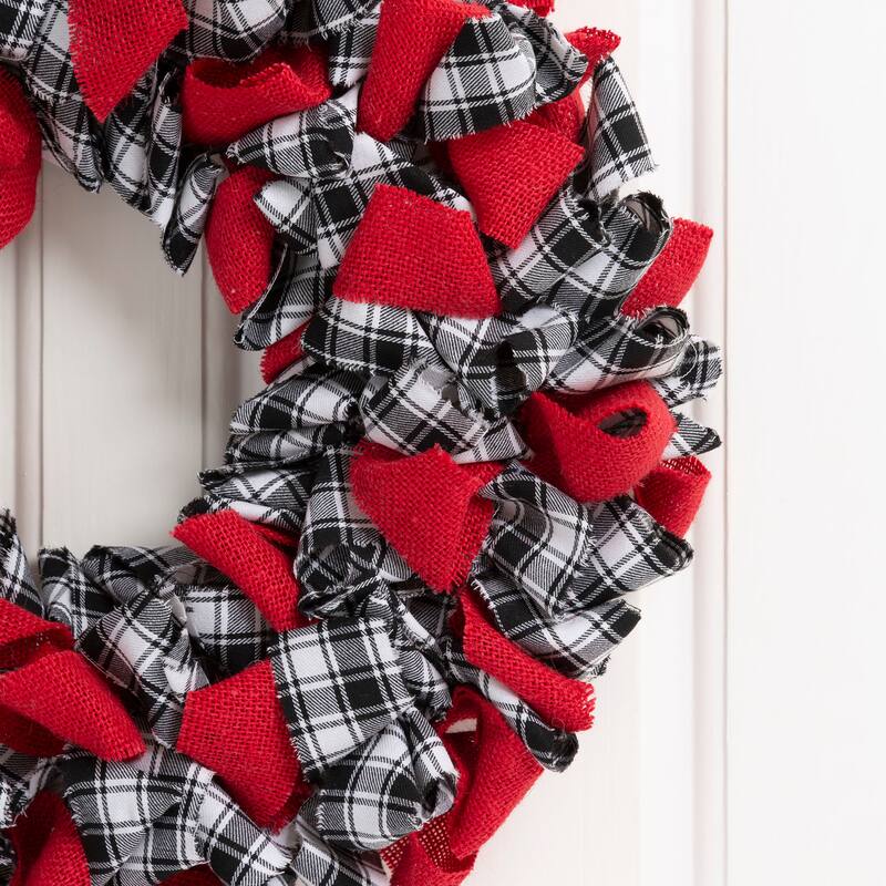 Glitzhome Christmas Patriotic Plaid Fabric Decorative Wreath