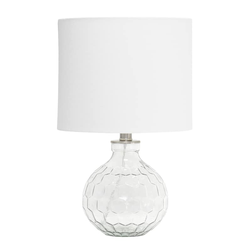 17.75" Engraved Honeycomb Glass Table Desk Lamp with Fabric Shade - Clear glass