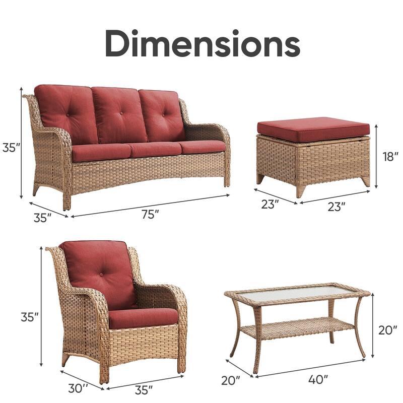 Outdoor Sofa Chair with Coffee Table and Ottoman