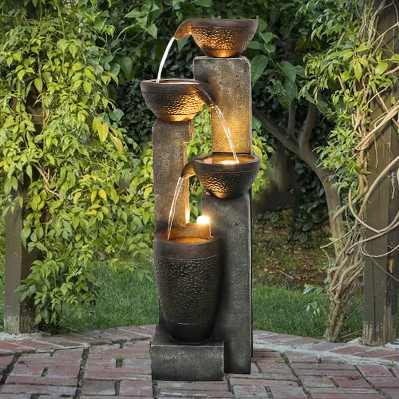 4-Tier Outdoor Water Fountain with Led Lights