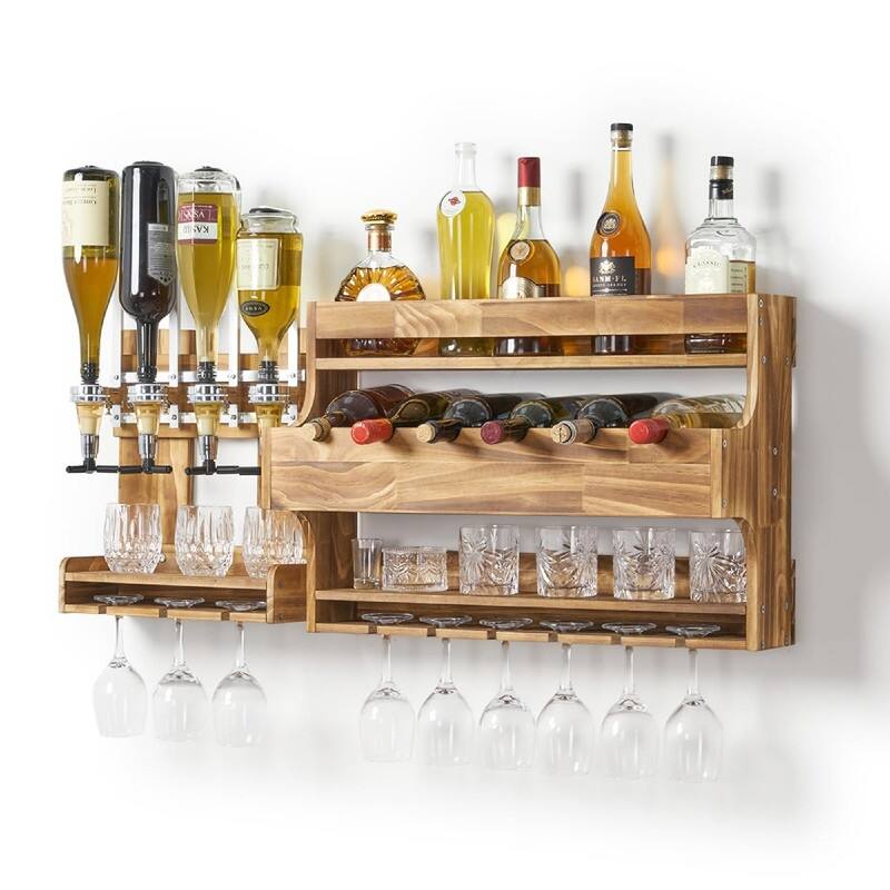 Wood Wine Rack Wall Mounted - 41.75"D x 5.12"W x 17.72"H - Brown