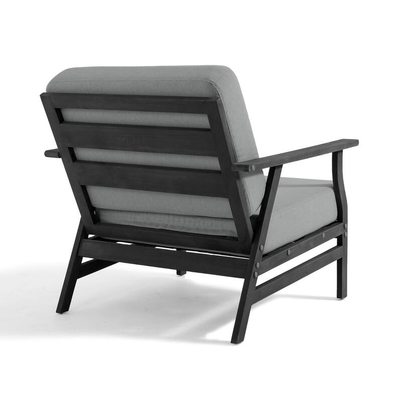 3 Piece Wood Patio Armchair Outdoor Bistro Set with Side Table
