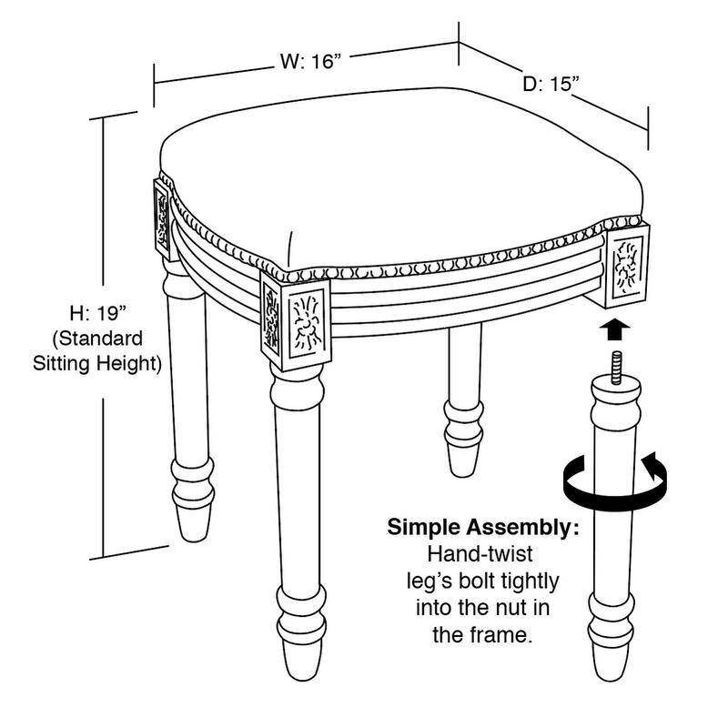 Tan Magnolia Vanity Stool with antique white finish