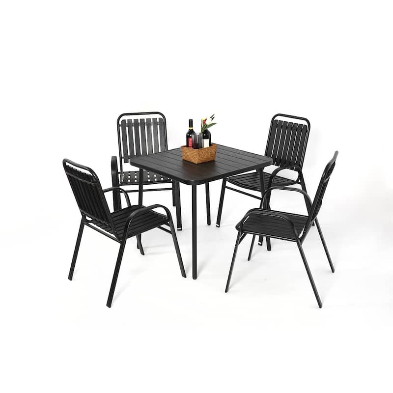5-Piece Plastic chair and steel table Outdoor Dining Set, plastic Chairs and Table Set for Garden Patio