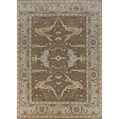 Earth Tone Oushak Indian Area Rug Hand-Knotted Brown Wool Carpet - 8'1" x 10'0"