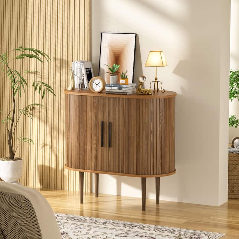 VEIKOUS Wooden Storage Sideboard with Tambour Doors, Ample Storage for Kitchen, Living Room, Bedroom