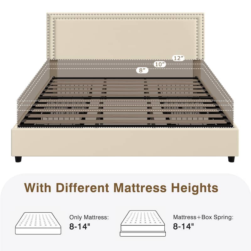 VECELO Upholstered Storage Bed Frames with 4 Storage Drawers Platform Bed Frame with Adjustable Velvet Rivets Headboard