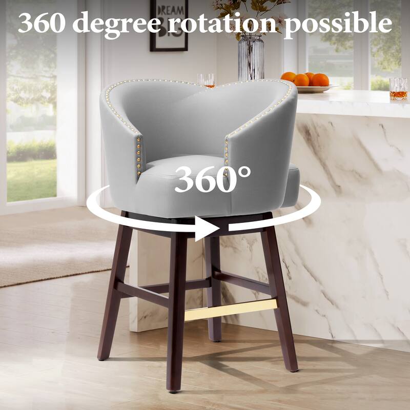 26.4"H Height Solid Wood Swivel Indoor BarStools Set of 2 or 4