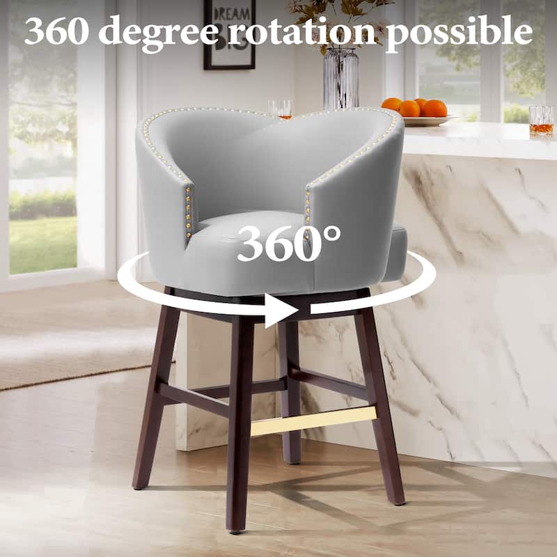 Pellebant 26.4''/31.9"H Height Solid Wood Swivel Indoor Bar Stools