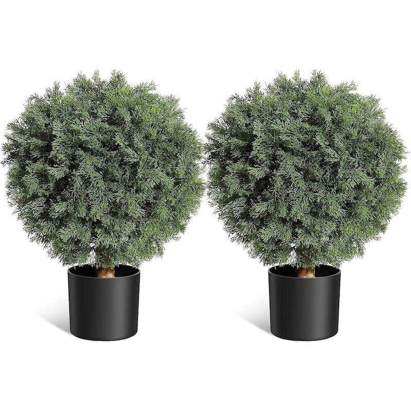 Set of 2 Artificial Cedar Topiary Ball Trees with Black Nursery Pot - 23.62 inch - 23.62 inch