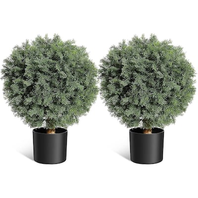 Set of 2 Artificial Cedar Topiary Ball Trees with Black Nursery Pot - 23.62 inch
