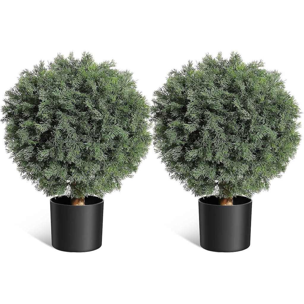Set of 2 Artificial Cedar Topiary Ball Trees with Black Nursery Pot - 23.62 inch