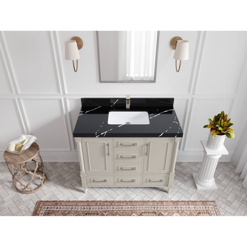 Willow Collections 42 in. W x 22 in. D Aberdeen Single Bowl Sink Bathroom Vanity with Countertop - 2" Calacatta Black - Fine Grain