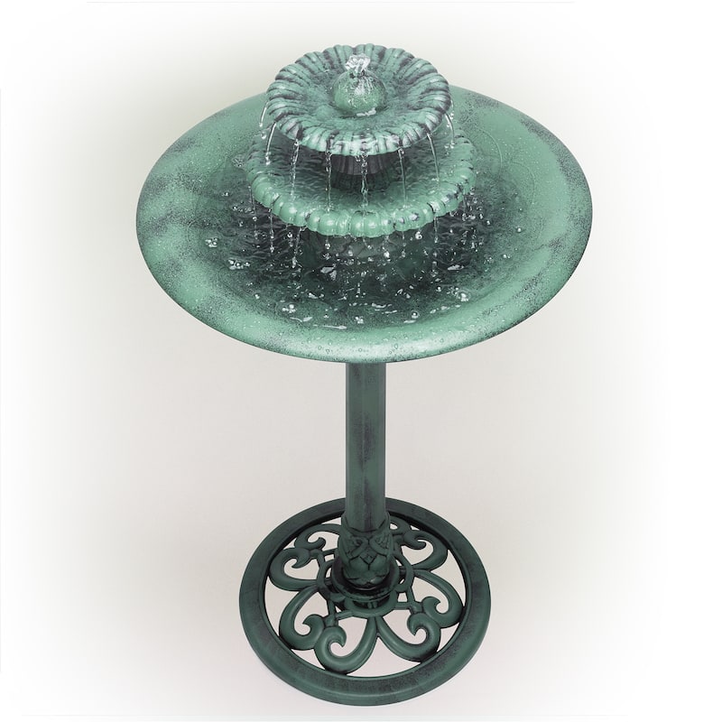Alpine Corporation TEC106 35" Green Outdoor 3 Tier Pedestal Water Fountain and Birdbath
