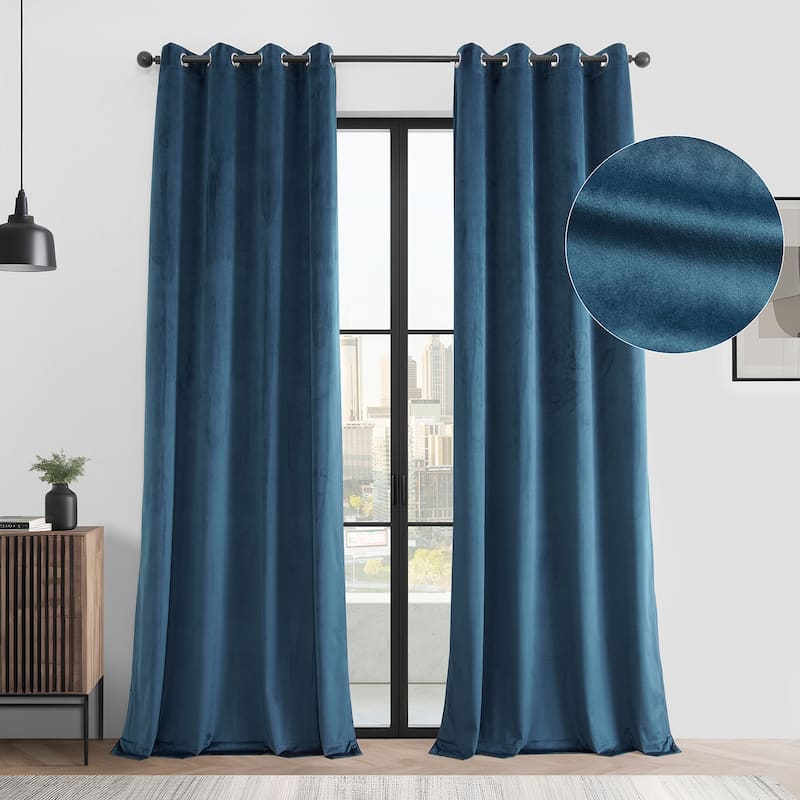 Exclusive Fabrics Basic Deluxe Velvet Curtains Pair - 2 Panels - Grommet Room Darkening Curtains