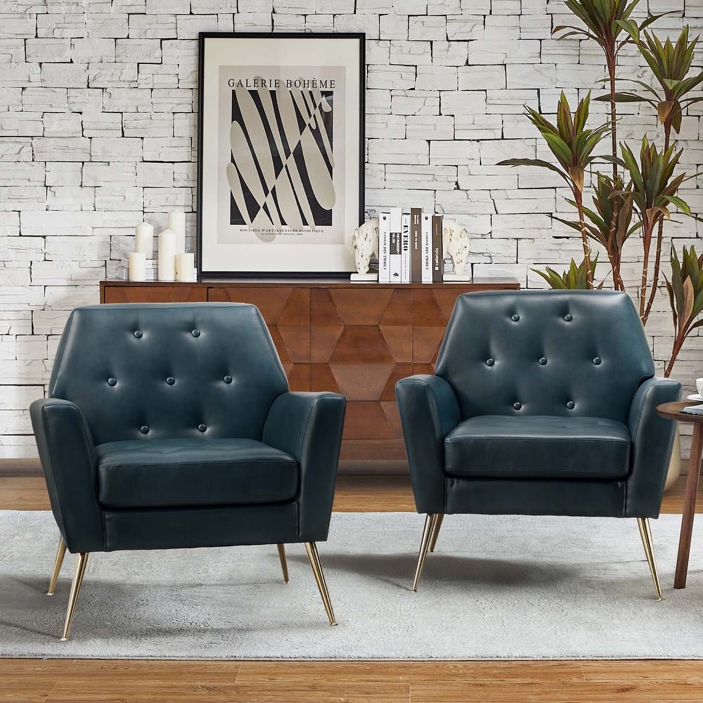 Lilia Farmhouse Faux Leather Armchair with Button-tufted Back Set of 2 by HULALA HOME