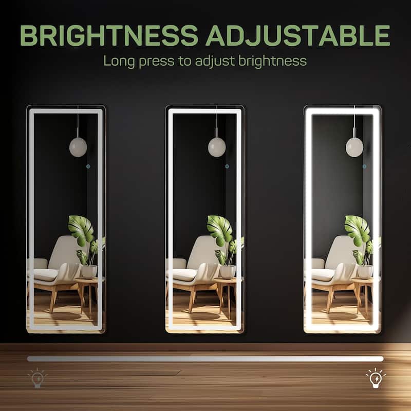 Floor Mirror with LED Light, 64" x 21" Full Length Mirror with Stand, Hanging Mirror Wall Mounted Mirror Full Body Mirror