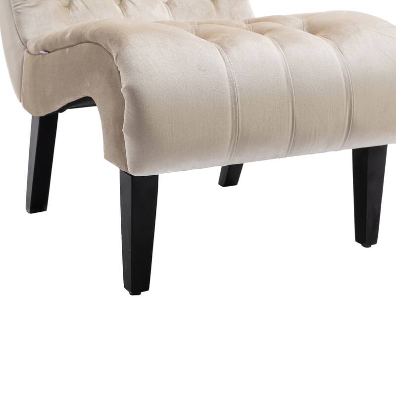 Beige 22.83" Buttons Tufted Accent Chair with Wooden Legs