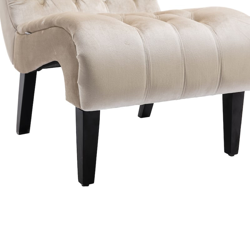 Beige Modern 22.83" Upholstered Buttons Tufted Accent Chair with Wooden Legs for Living Room
