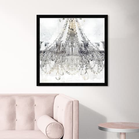 Oliver Gal 'White Gold Diamonds Square' Fashion and Glam Wall Art Framed Print Chandeliers - Gray, White