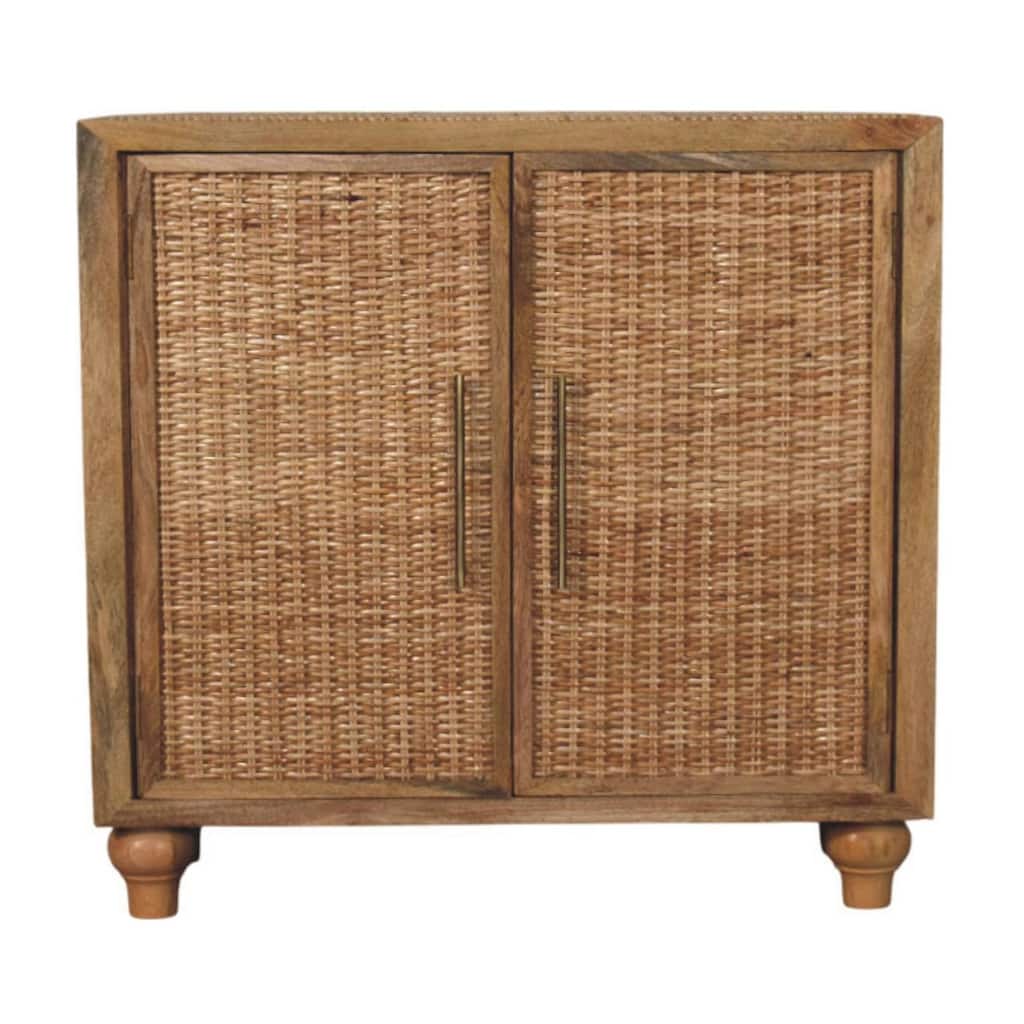 Artisan Furniture Solid Wood Rattan Oak 2-Door Cabinet, Brown