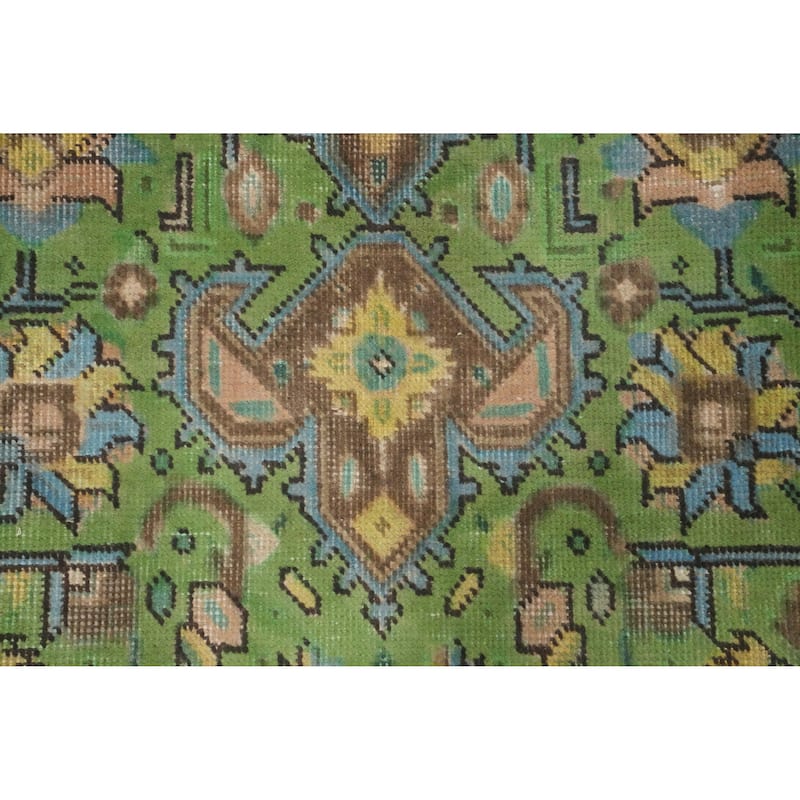 Hand Knotted Oriental 100% Wool Carpet Traditional Floral Green Tabriz Area Rug - 9' 5'' X 6' 4''