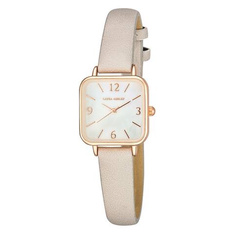 Laura Ashley Women's Square Case 24mm Vegan Leather Strap Watch - 3 Colors Available