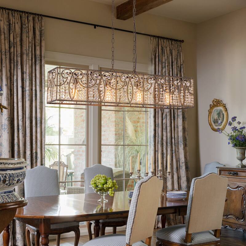 Vintage Glam 4-Light Linear Crystal Pendant Light for Kitchen Island Dining Room