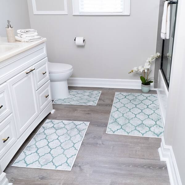 Bathroom Rugs 3 Piece Set Non Slip Ultra Thin Bath Rugs For Bathroom Floor Washable Cotton Bathroom Mats Set Geometric Overstock 32732862