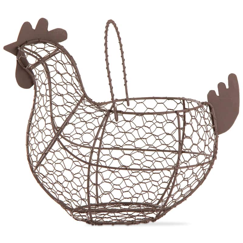 11.5 Antique White Farmhouse Vintage Chicken Egg Wire Basket with Handle for Kitchen Living Room Home Decor Storage Collecting