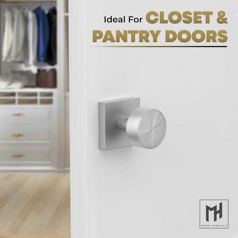 Mega Handles Modern Square Rosette Door Handle with Round Door Knob, Dummy Function, Easy Install for Closet, Hallway, Bedroom