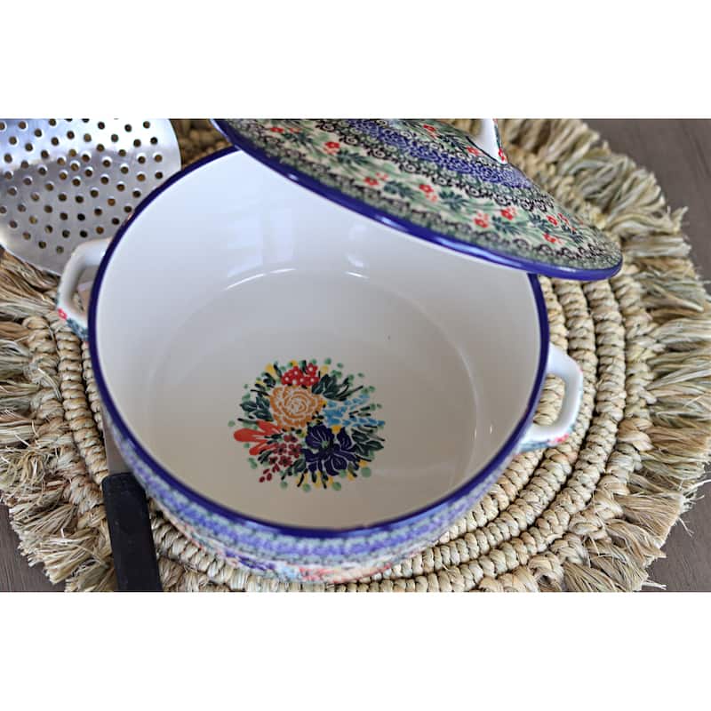 Blue Rose Polish Pottery 278 Ceramika Artystyczna Covered Round Baker