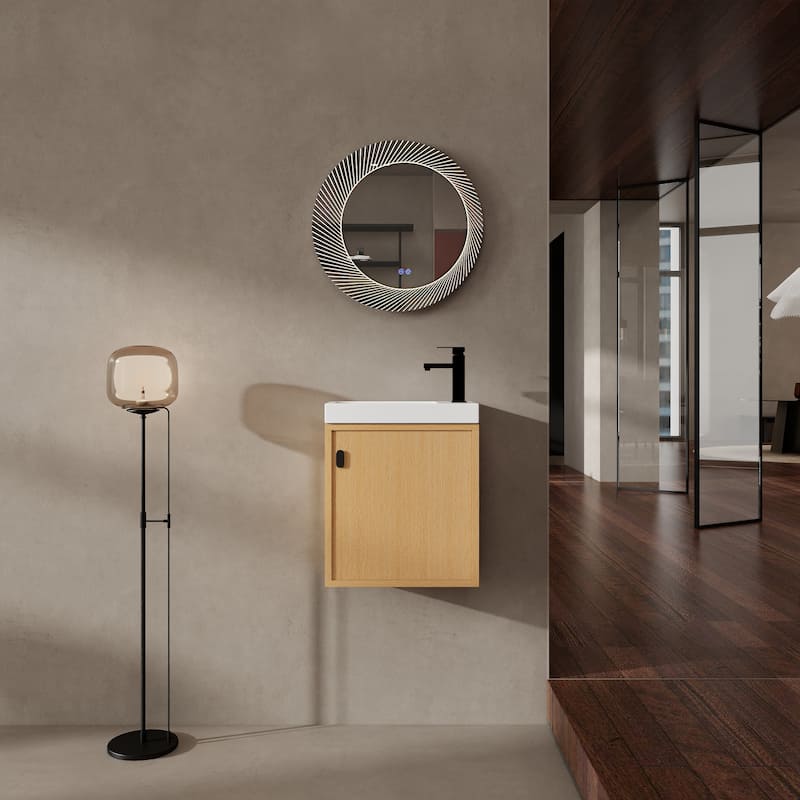 GDFStudio - Helsinki 18.5" Modern Wall-Mounted Bathroom Vanity Set with Resin Sink, Soft Closing Door & Antirust Hardware - Natural Wood - Wood Grain Panel